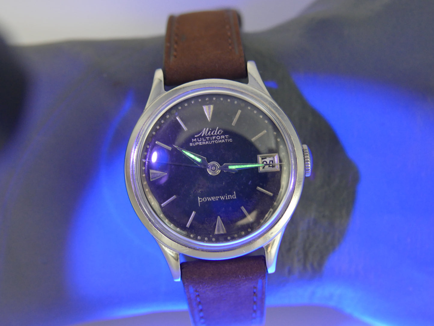 50s vintage watch mens Mido Multifort Superautomatic Powerwind black 917PC Borgel