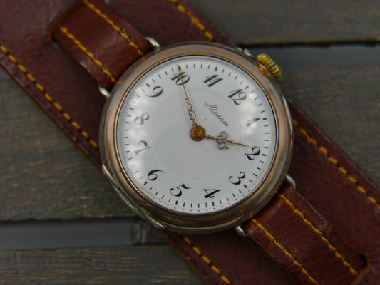 10s vintage watch Alpina solid silver 0.800 and rose gold manual wind