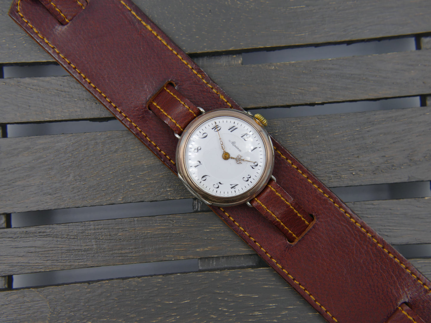 10s vintage watch Alpina solid silver 0.800 and rose gold manual wind