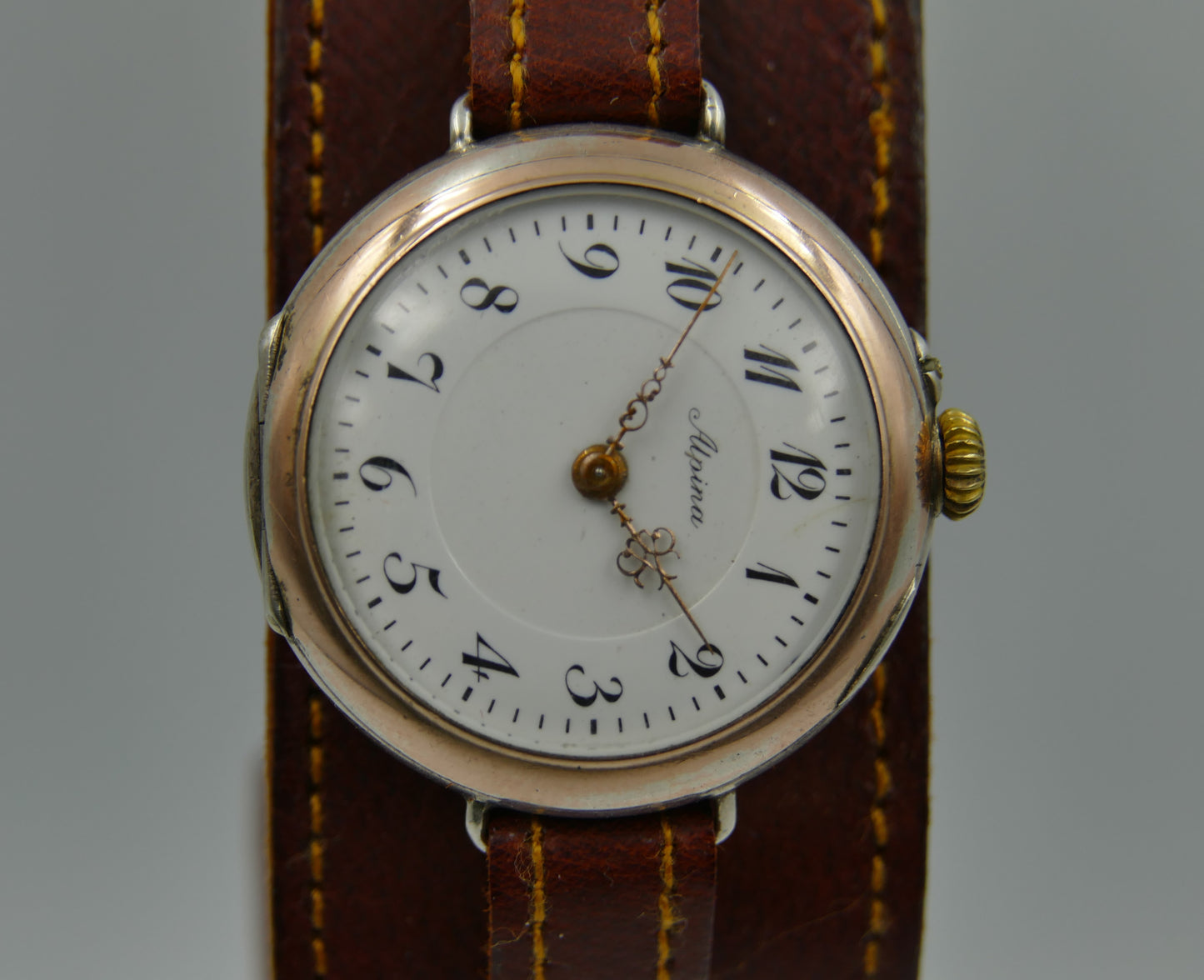 10s vintage watch Alpina solid silver 0.800 and rose gold manual wind