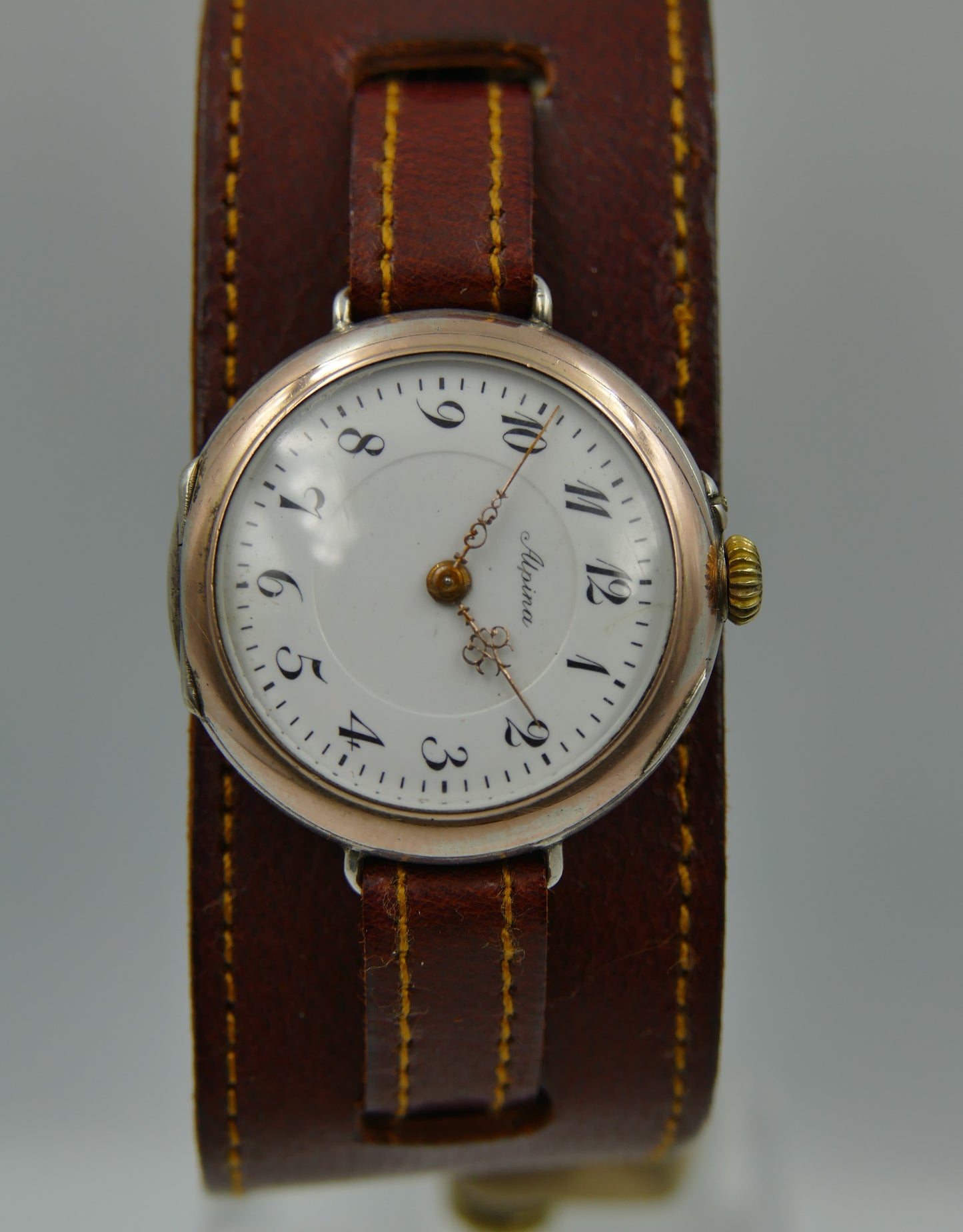 10s vintage watch Alpina solid silver 0.800 and rose gold manual wind