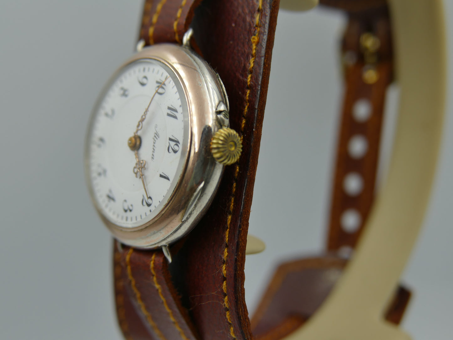 10s vintage watch Alpina solid silver 0.800 and rose gold manual wind