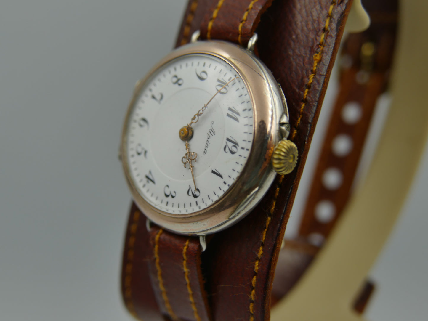 10s vintage watch Alpina solid silver 0.800 and rose gold manual wind