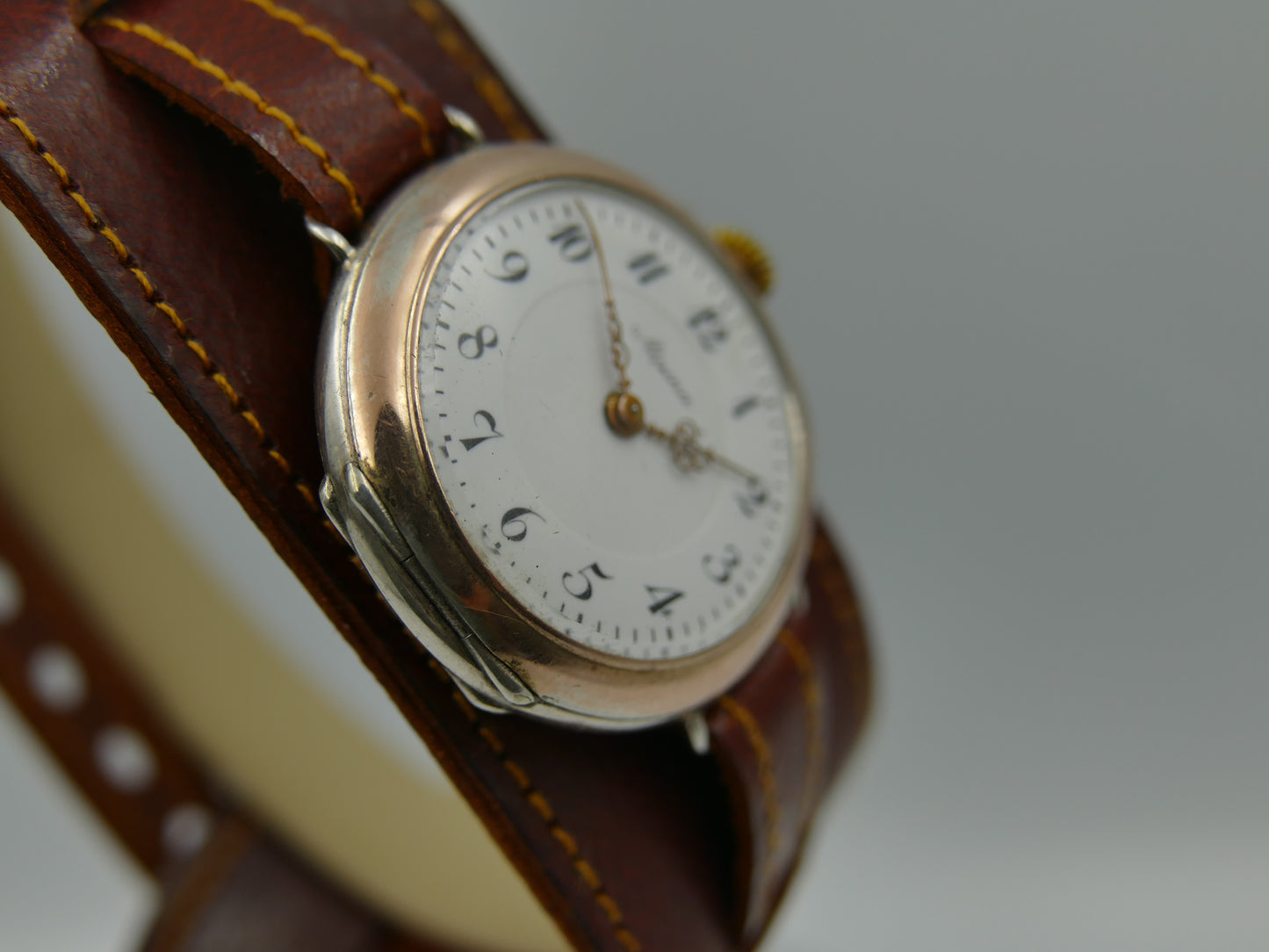 10s vintage watch Alpina solid silver 0.800 and rose gold manual wind