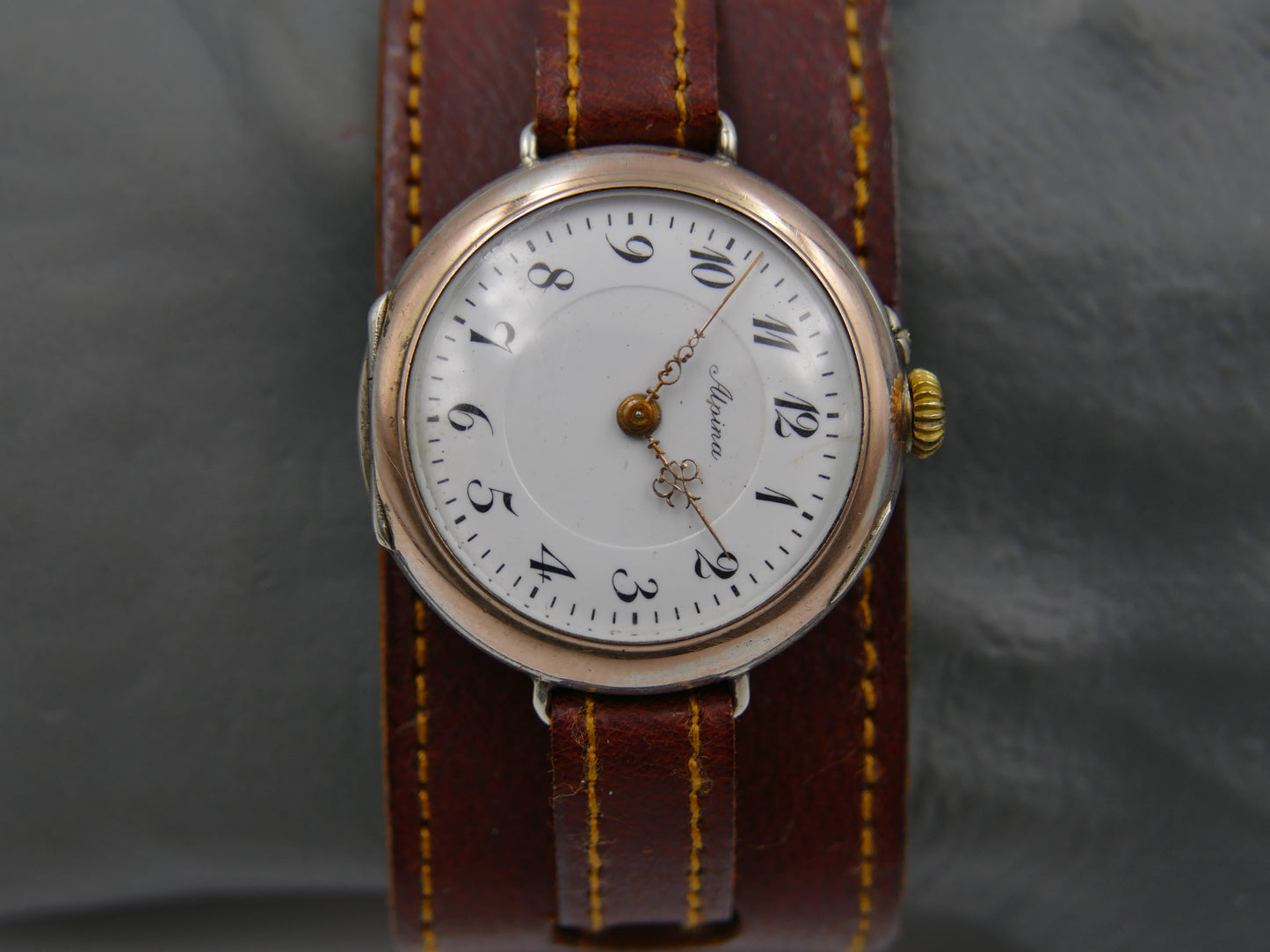 10s vintage watch Alpina solid silver 0.800 and rose gold manual wind