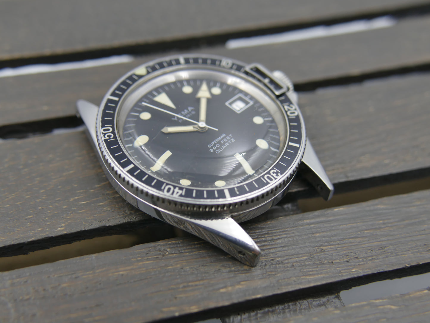 70s vintage watch mens diver plongee Yema Superman 990 feet quartz ref T9.001.6