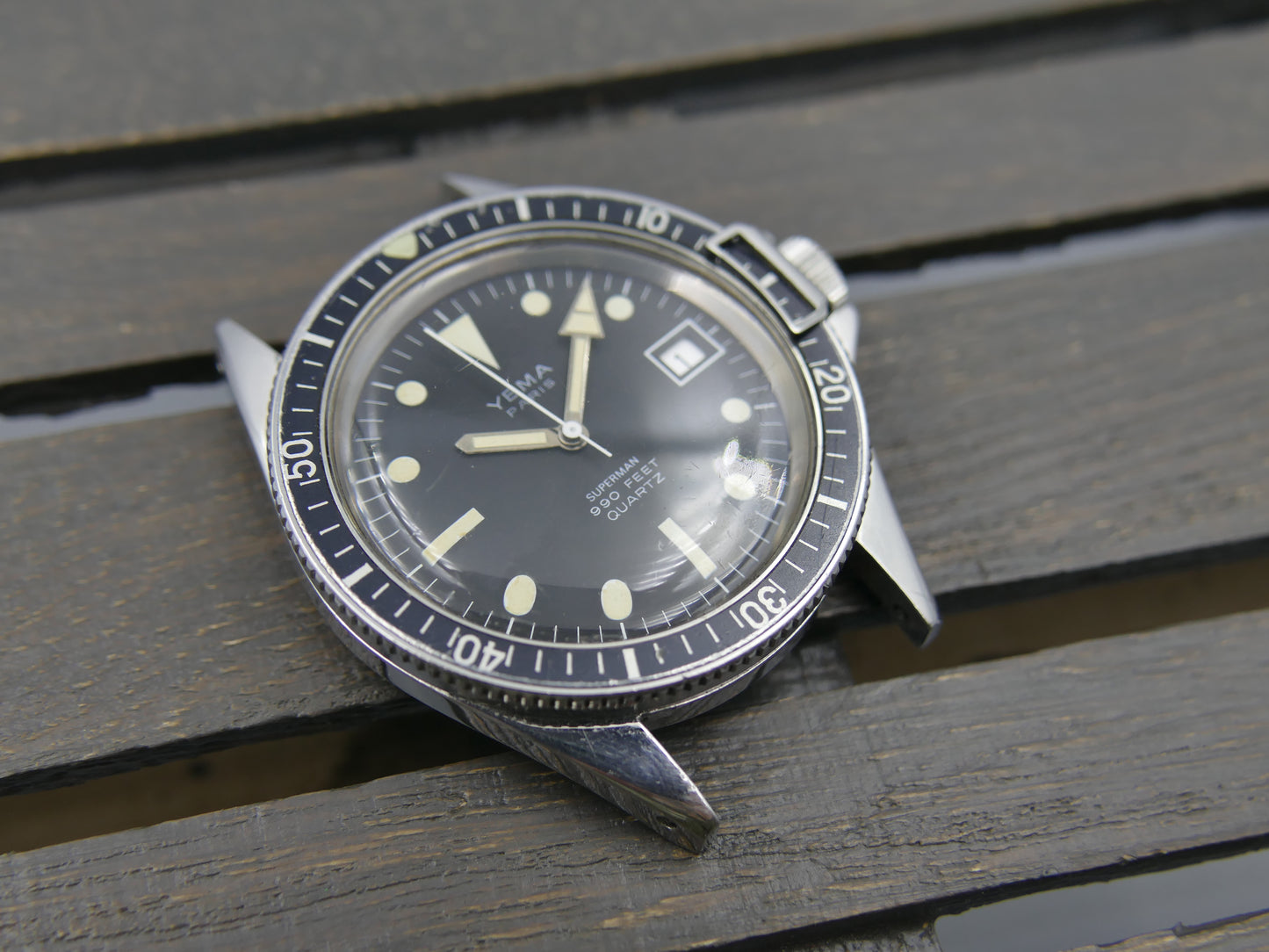 70s vintage watch mens diver plongee Yema Superman 990 feet quartz ref T9.001.6