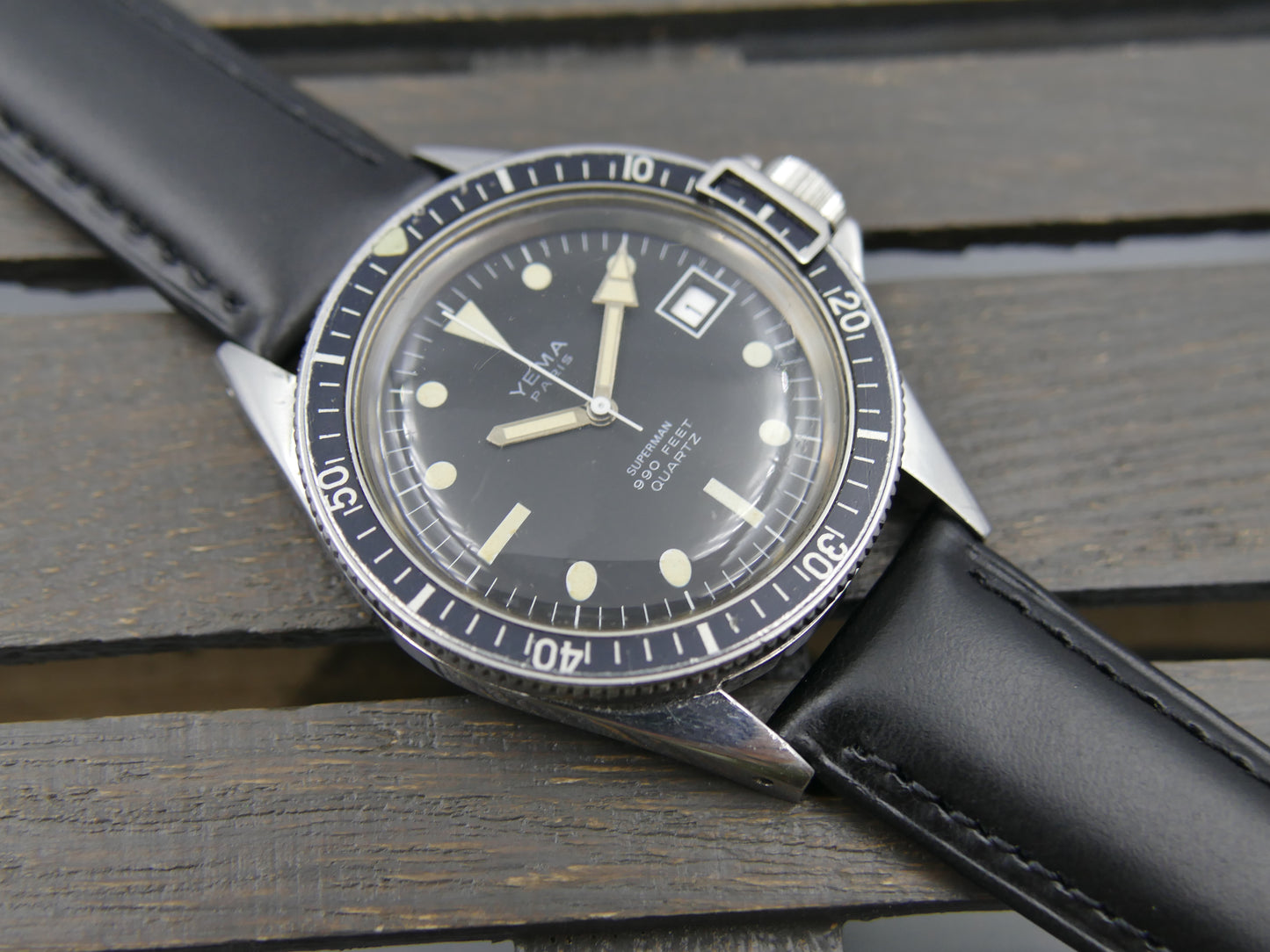 70s vintage watch mens diver plongee Yema Superman 990 feet quartz ref T9.001.6