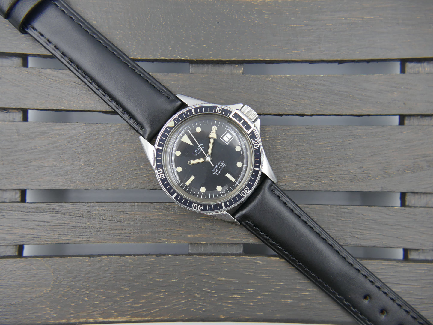 70s vintage watch mens diver plongee Yema Superman 990 feet quartz ref T9.001.6