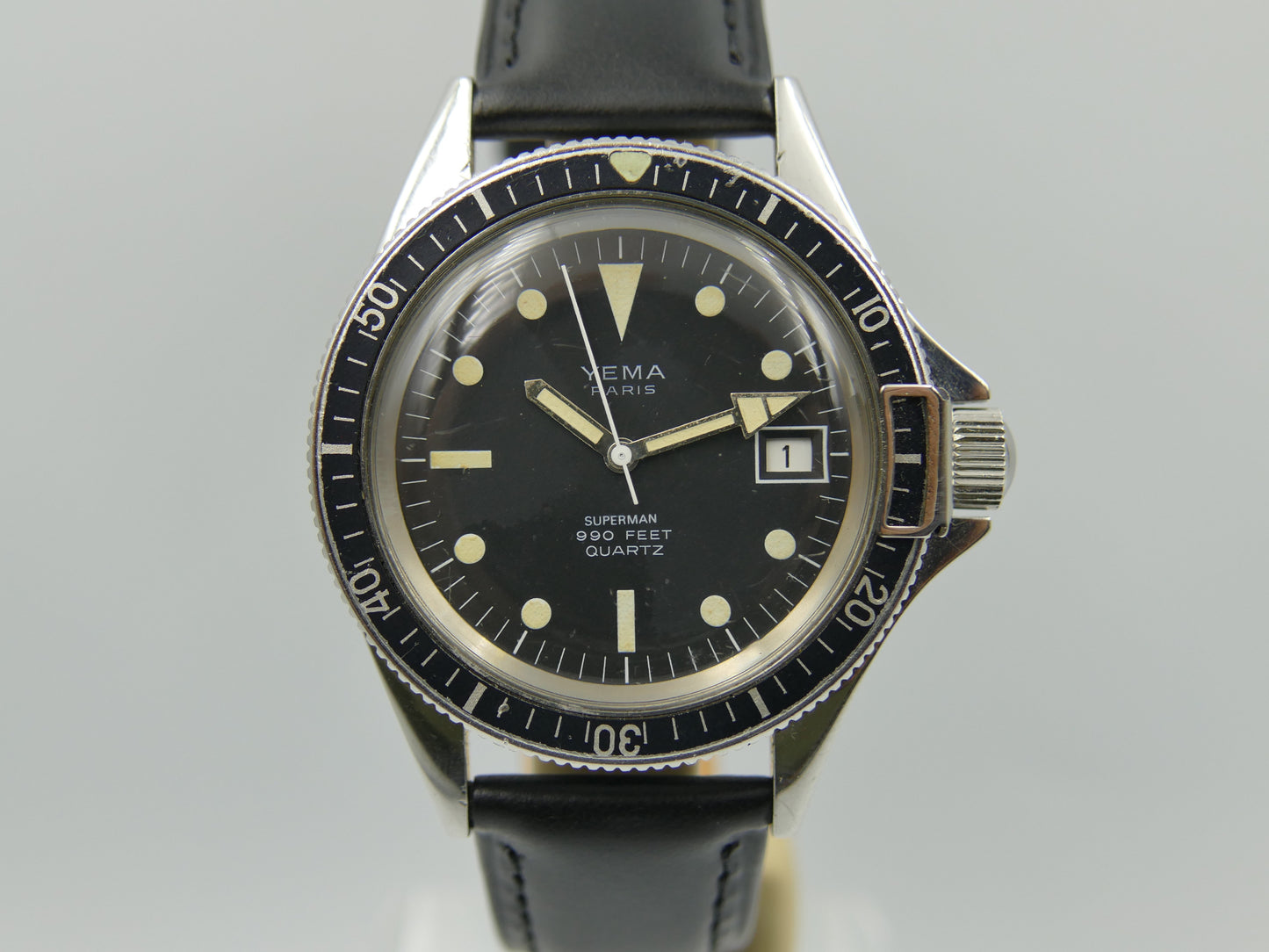 70s vintage watch mens diver plongee Yema Superman 990 feet quartz ref T9.001.6