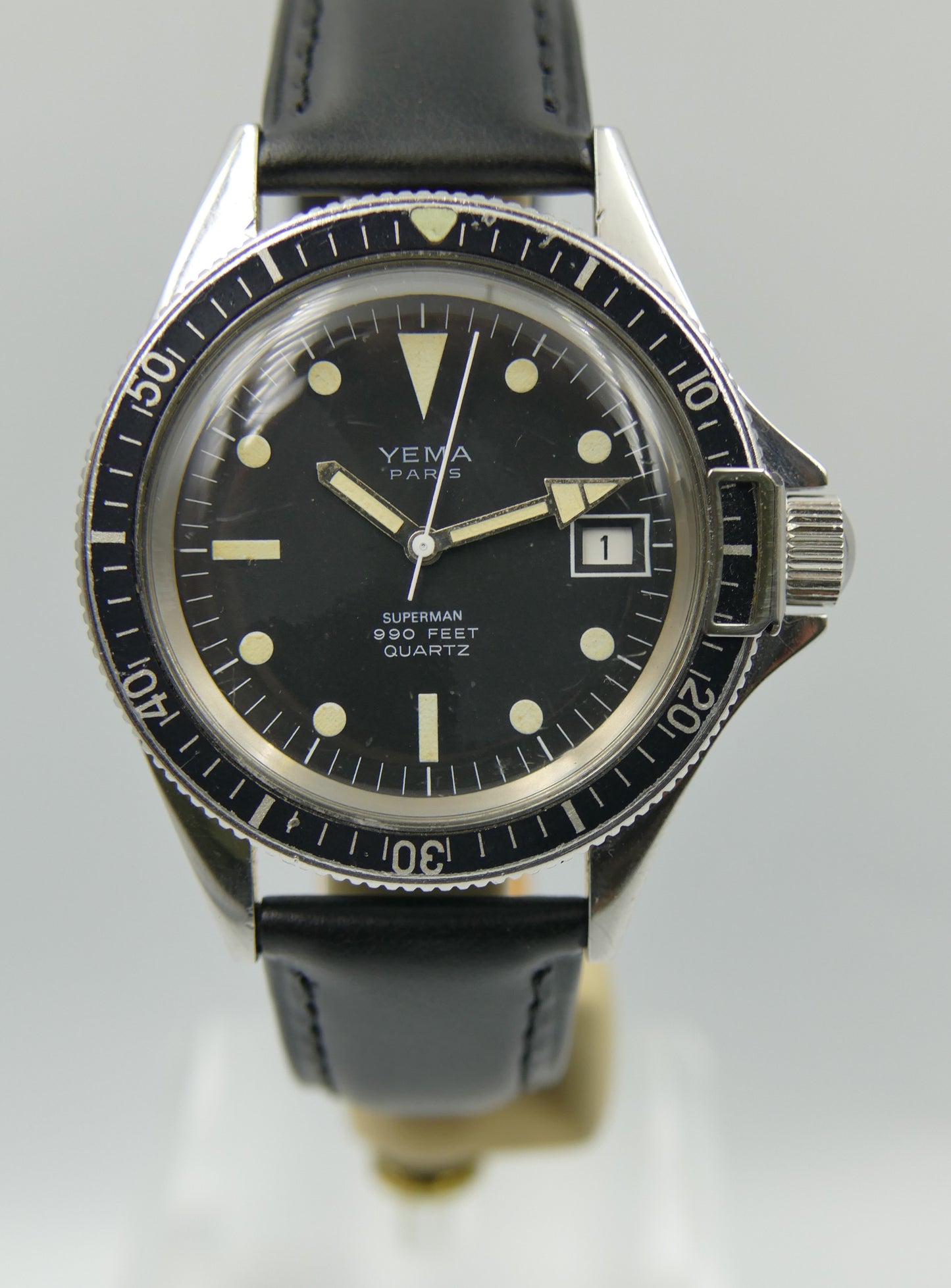 70s vintage watch mens diver plongee Yema Superman 990 feet quartz ref T9.001.6