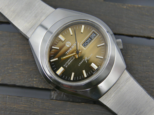 70s vintage watch mens Tressa Laser Beam automatic AS 2066 SS tiger serviced