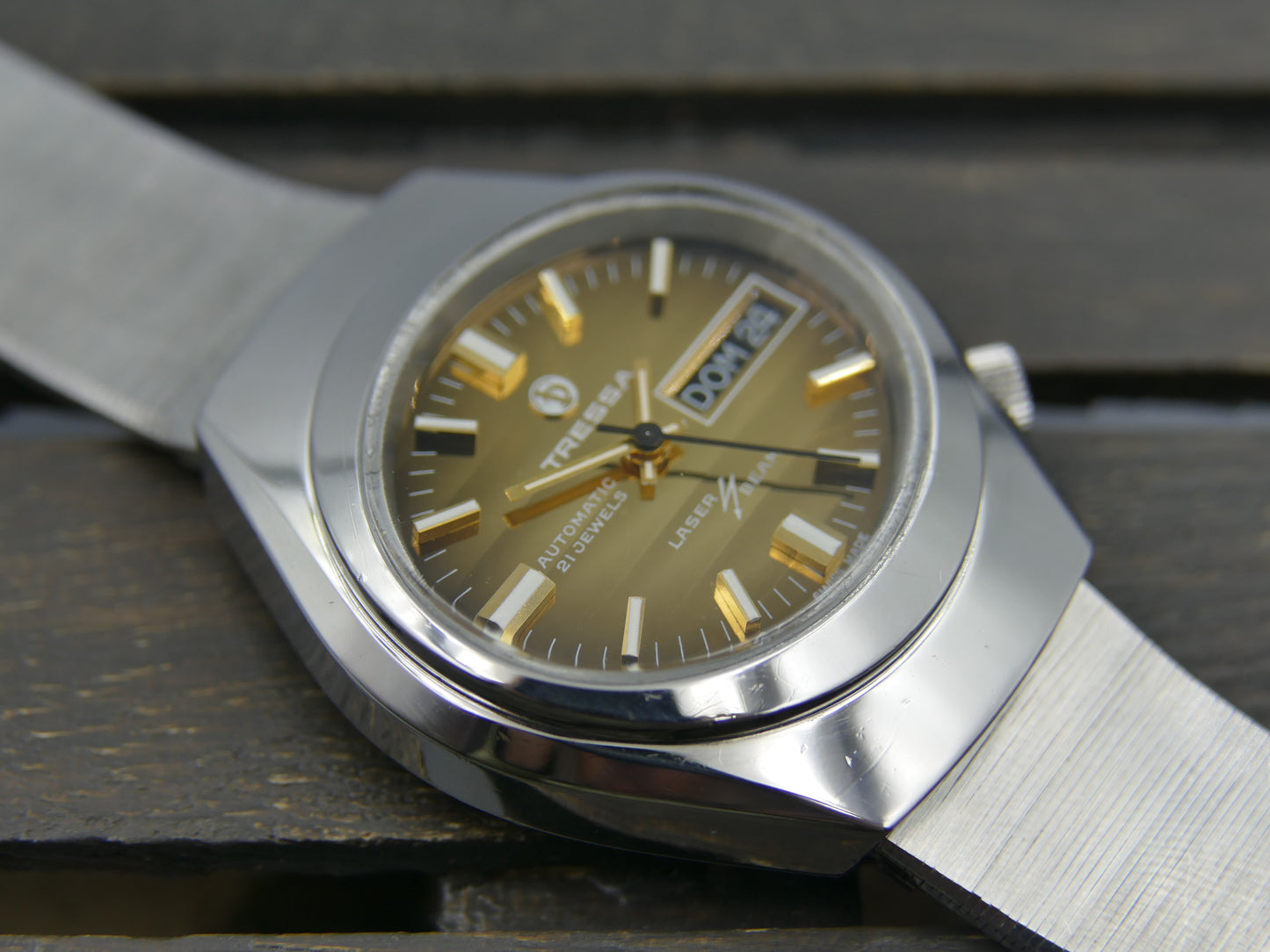 70s vintage watch mens Tressa Laser Beam automatic AS 2066 SS tiger serviced