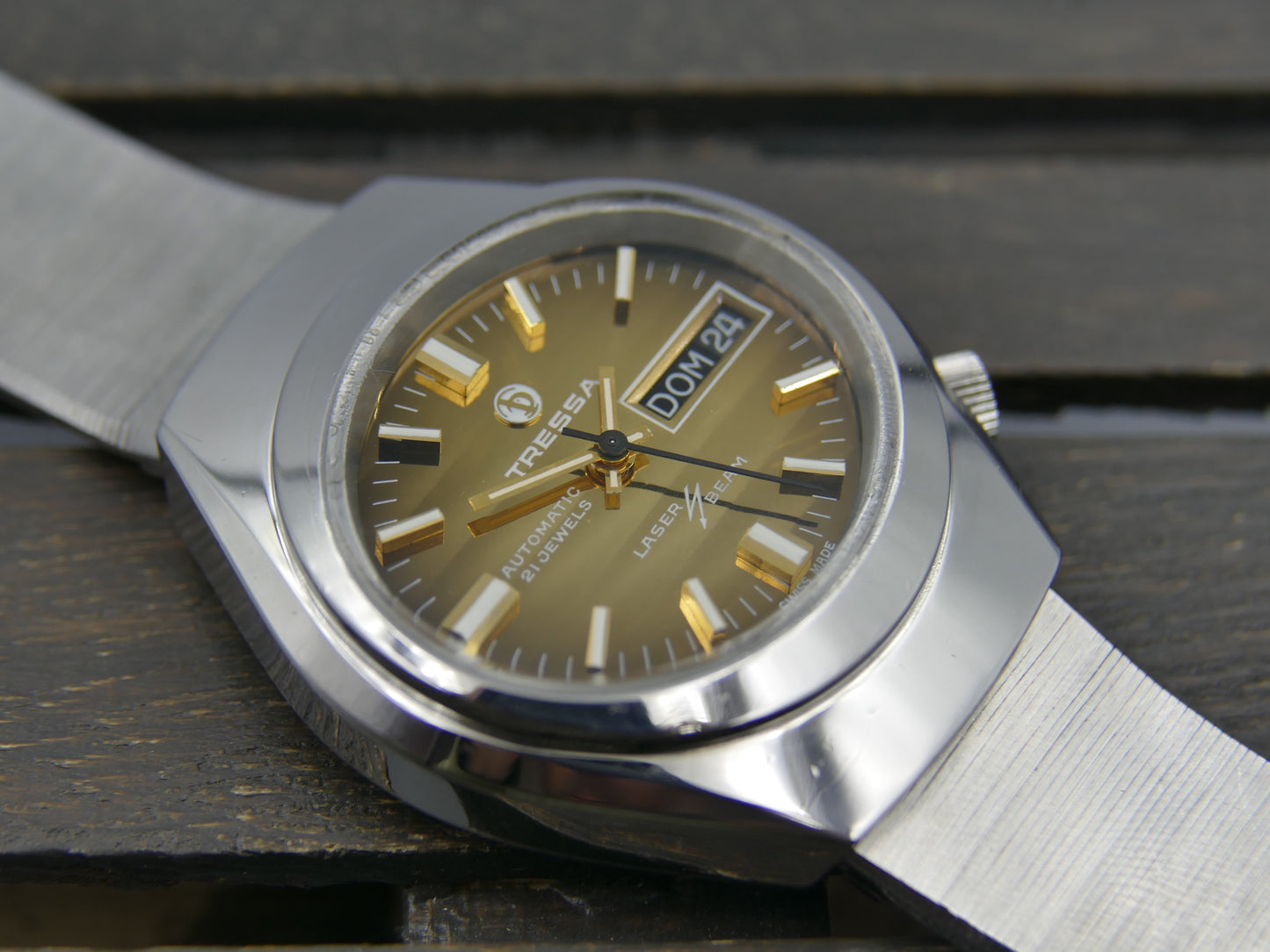 70s vintage watch mens Tressa Laser Beam automatic AS 2066 SS tiger serviced