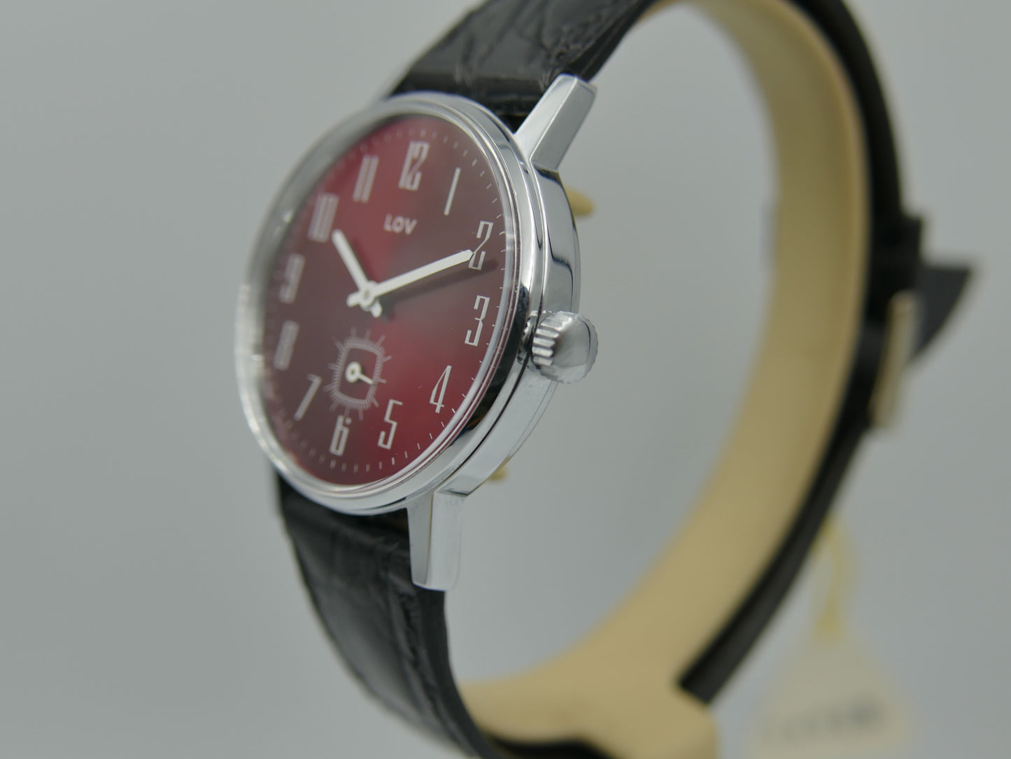 70s vintage watch mens LUV red burgundy dial hand wind Cupillard 233-68 NOS W/box