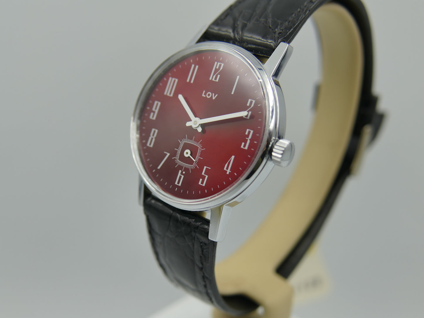 70s vintage watch mens LUV red burgundy dial hand wind Cupillard 233-68 NOS W/box