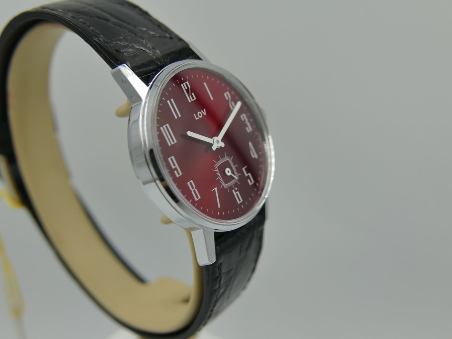70s vintage watch mens LUV red burgundy dial hand wind Cupillard 233-68 NOS W/box