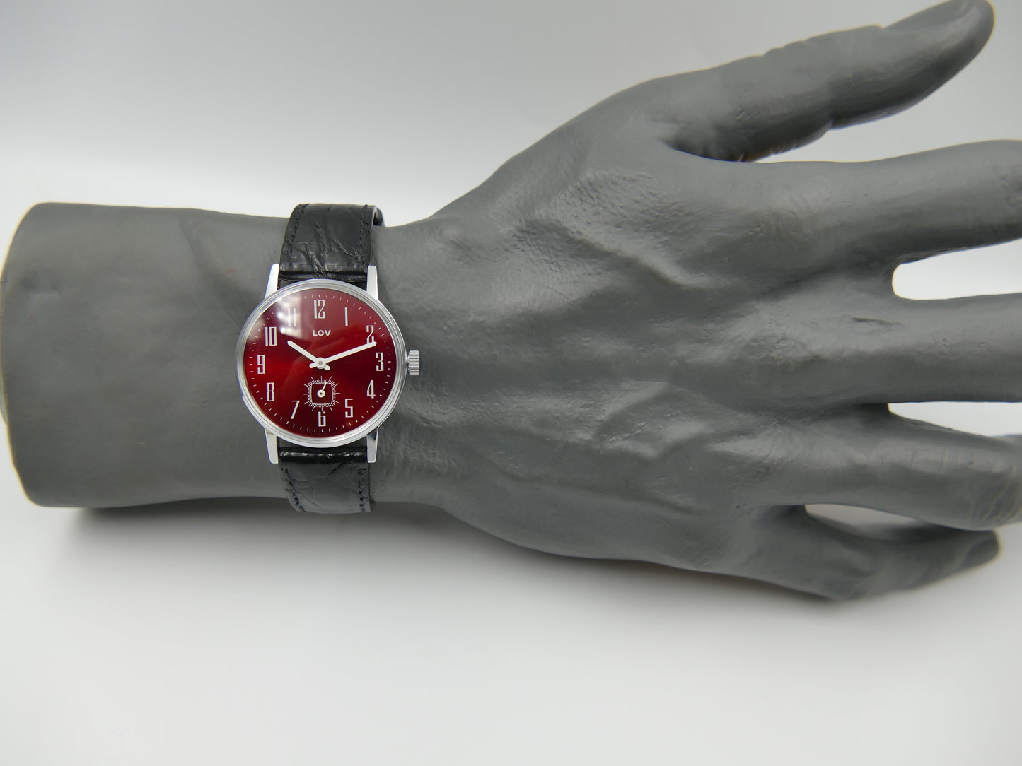 70s vintage watch mens LUV red burgundy dial hand wind Cupillard 233-68 NOS W/box