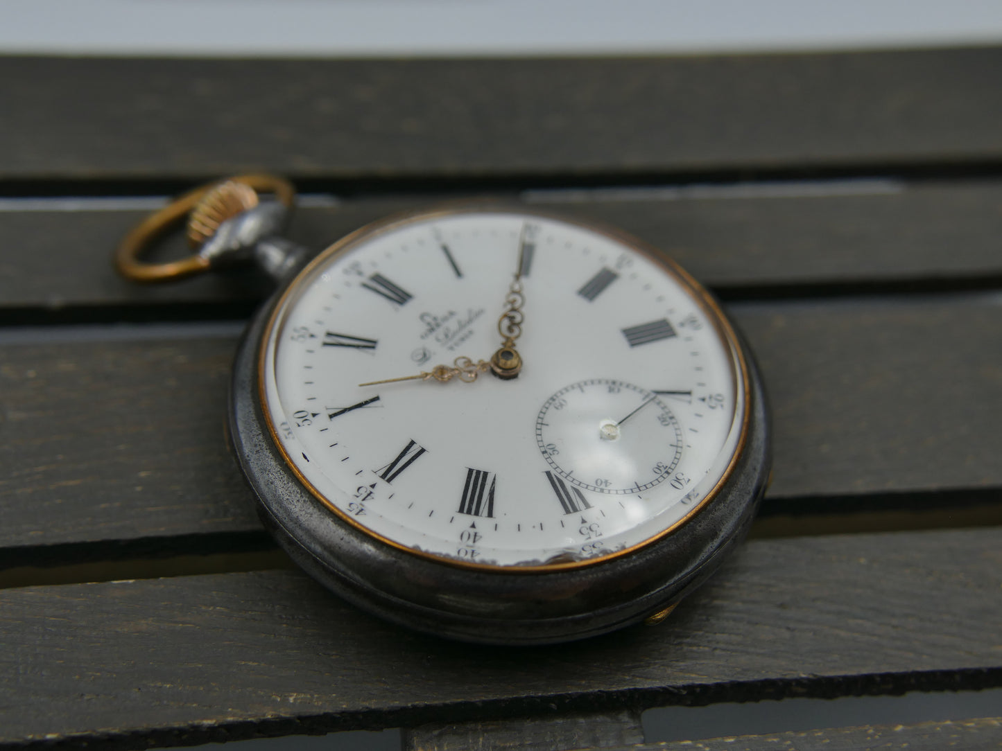 10s vintage gousset pocket watch Omega 19’’’ NN L7-16p manual wind metal gun case