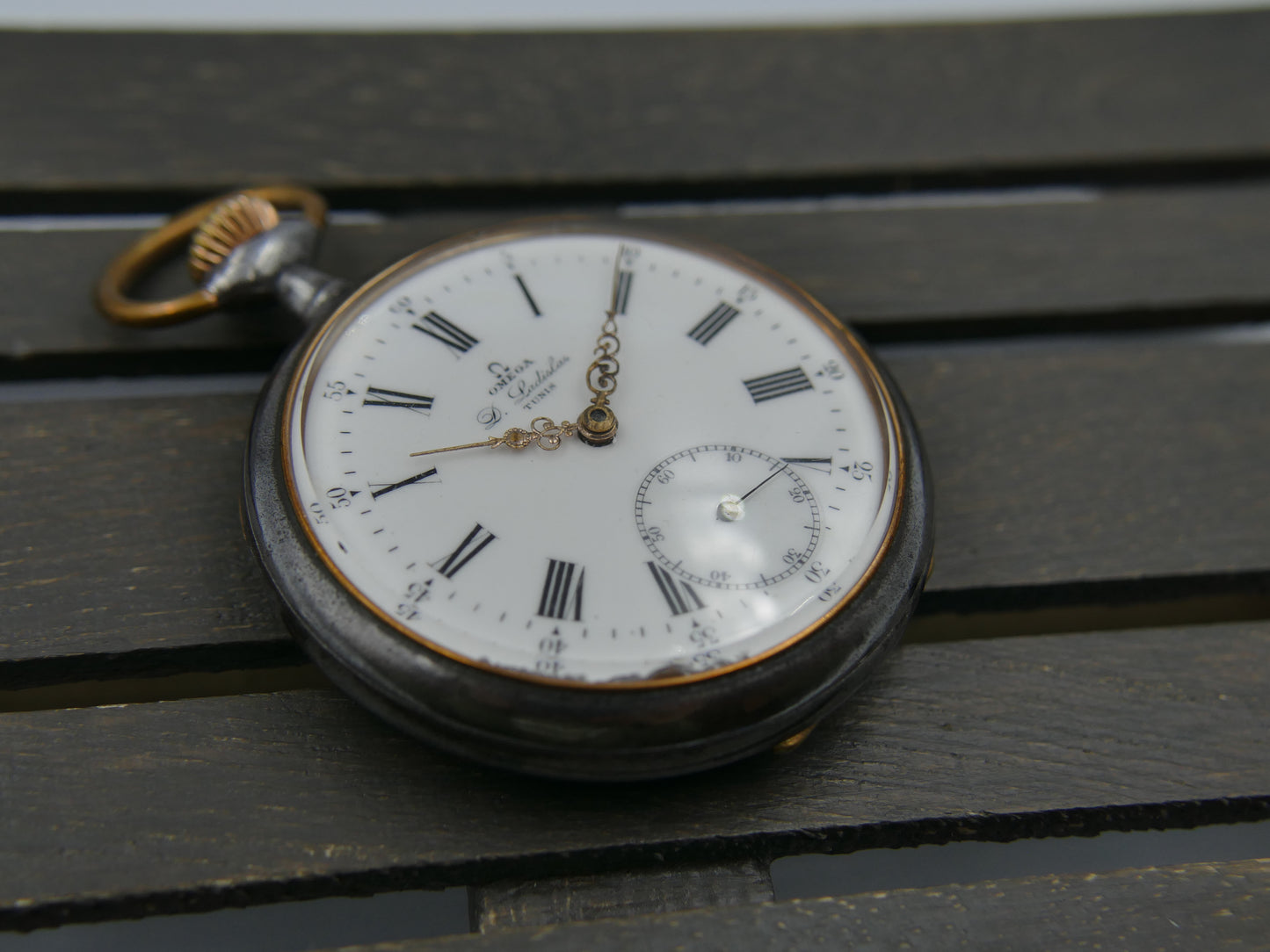 10s vintage gousset pocket watch Omega 19’’’ NN L7-16p manual wind metal gun case