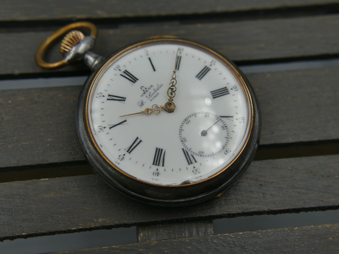 10s vintage gousset pocket watch Omega 19’’’ NN L7-16p manual wind metal gun case