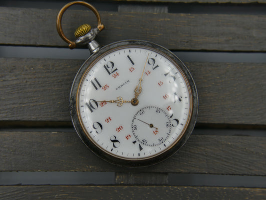 1914 vintage gousset pocket watch Zenith hand wind Gun metal grand prix