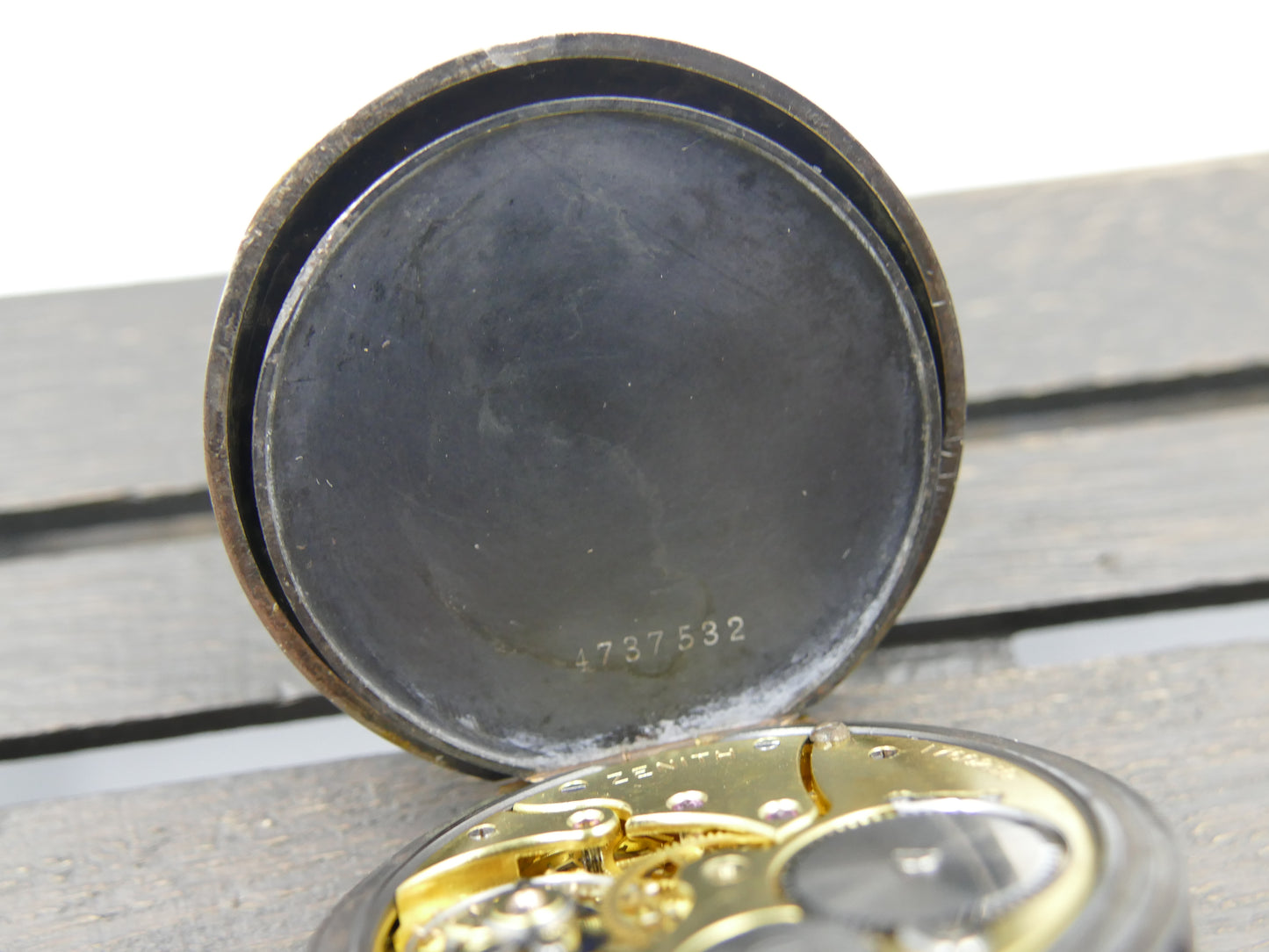 1914 vintage gousset pocket watch Zenith hand wind Gun metal grand prix