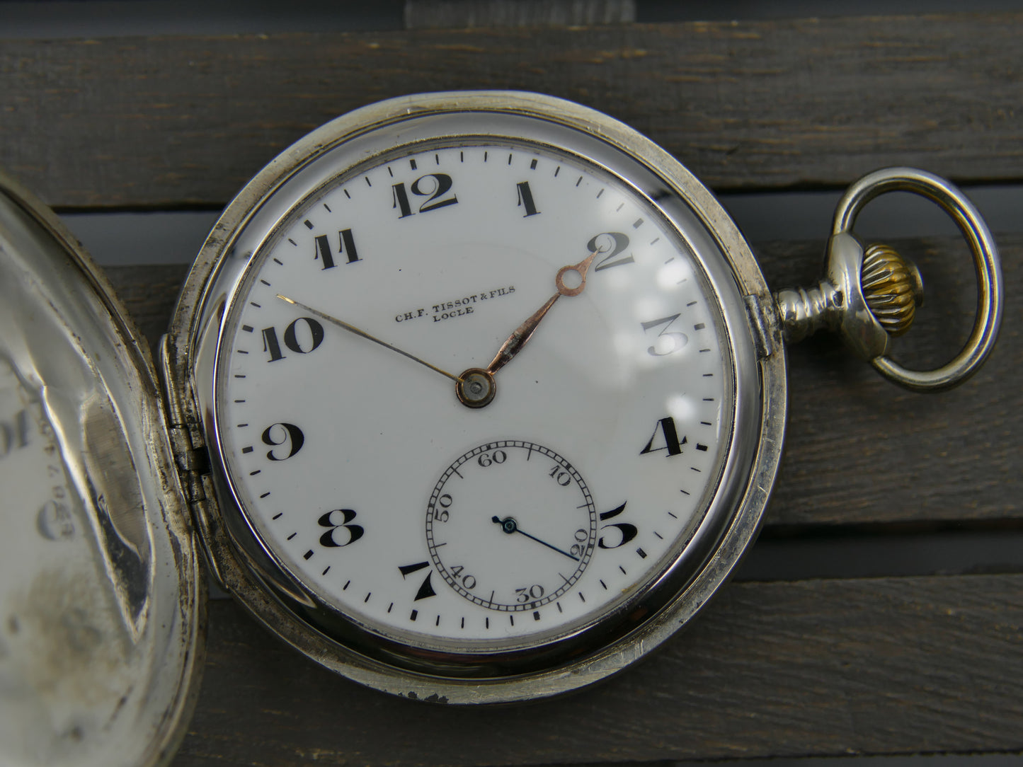 10s vintage gousset pocket watch savonnette Tissot hand wind solid silver 0.800