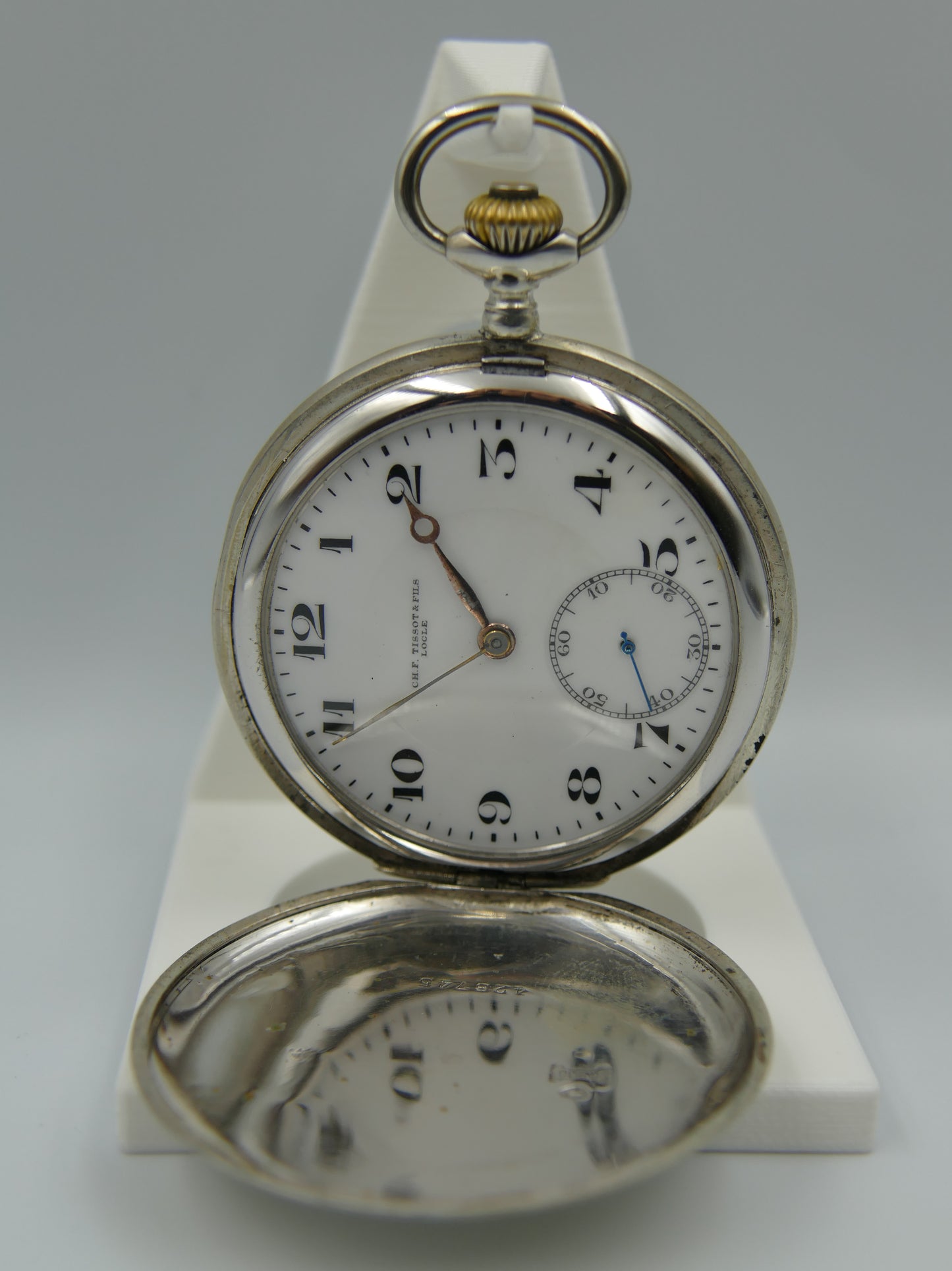 10s vintage gousset pocket watch savonnette Tissot hand wind solid silver 0.800