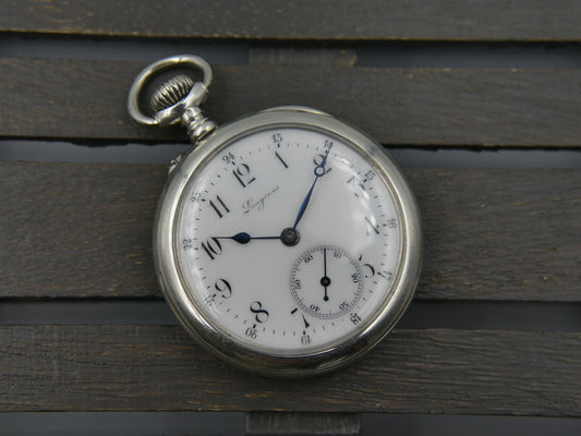 10s vintage gousset pocket watch Longines hand wind solid silver 0.900