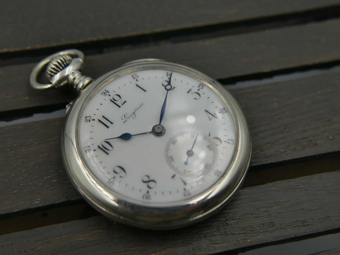 10s vintage gousset pocket watch Longines hand wind solid silver 0.900