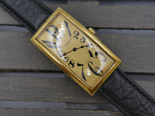 80s Vintage watch mens art deco CH TISSOT FILS LOCLE “BANANA” Champagne Dial