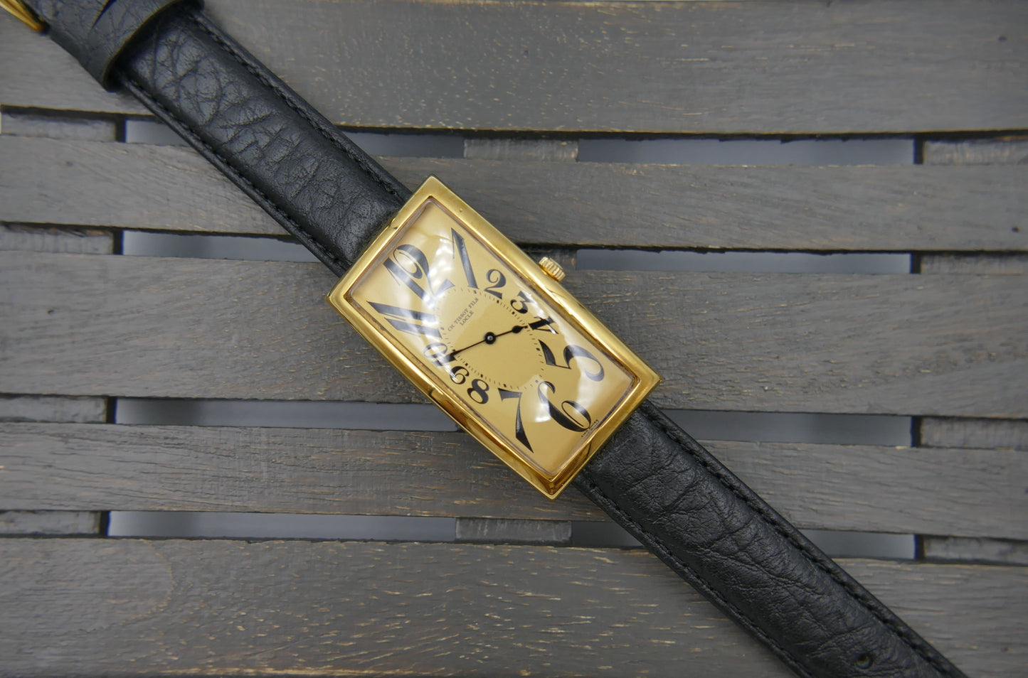 80s Vintage watch mens art deco CH TISSOT FILS LOCLE “BANANA” Champagne Dial