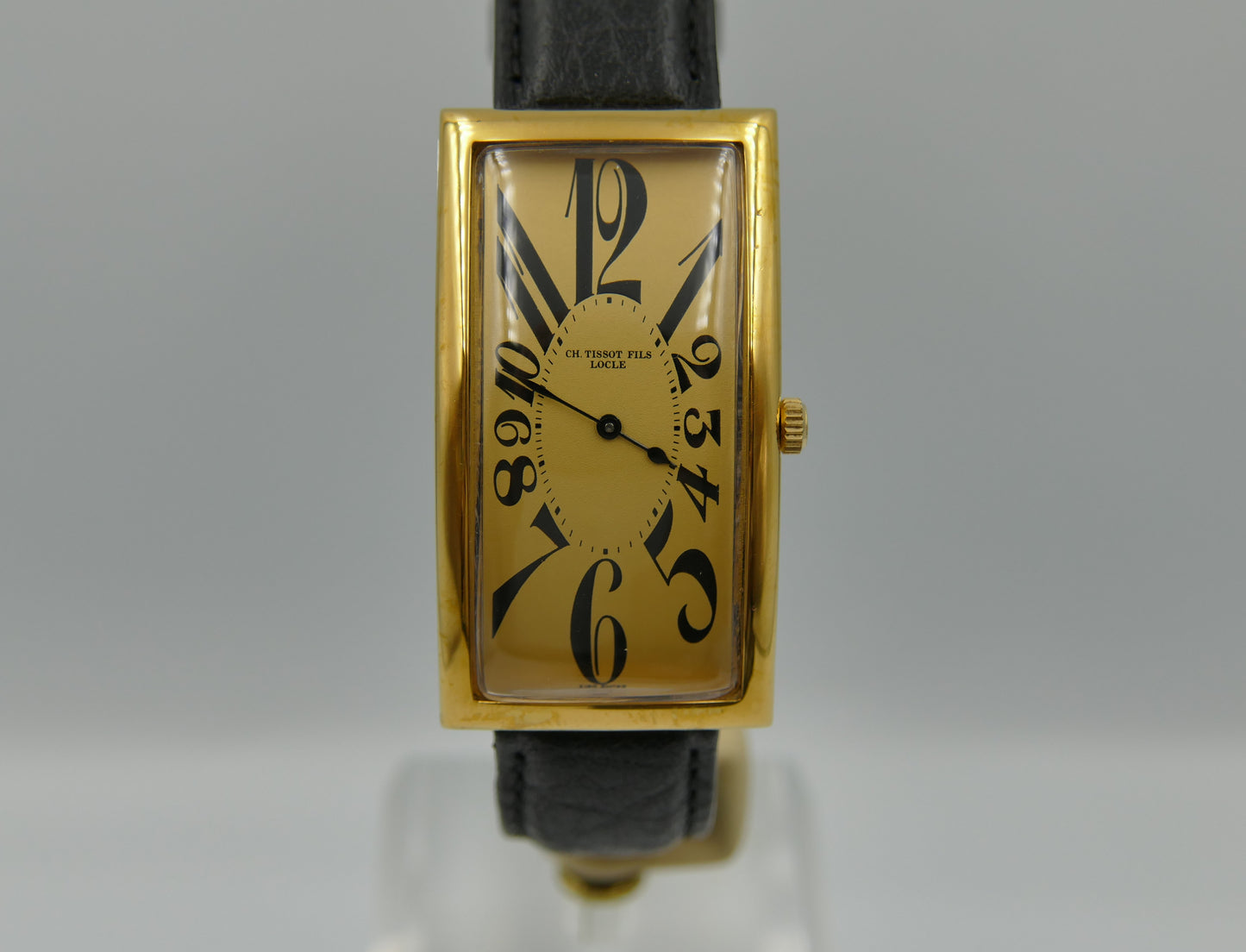 80s Vintage watch mens art deco CH TISSOT FILS LOCLE “BANANA” Champagne Dial
