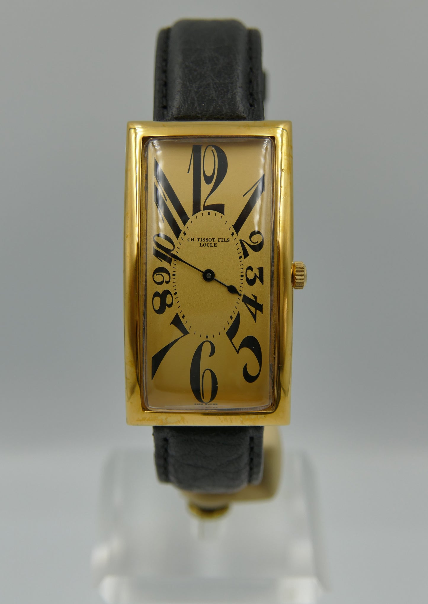 80s Vintage watch mens art deco CH TISSOT FILS LOCLE “BANANA” Champagne Dial