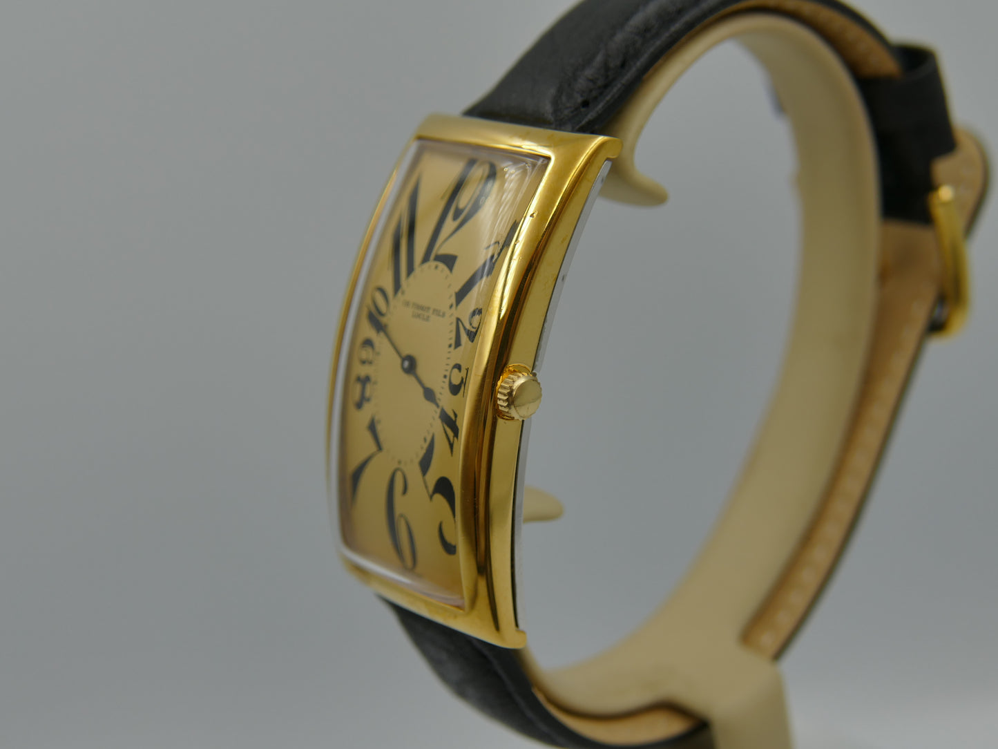 80s Vintage watch mens art deco CH TISSOT FILS LOCLE “BANANA” Champagne Dial