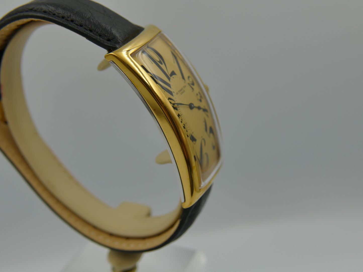 80s Vintage watch mens art deco CH TISSOT FILS LOCLE “BANANA” Champagne Dial
