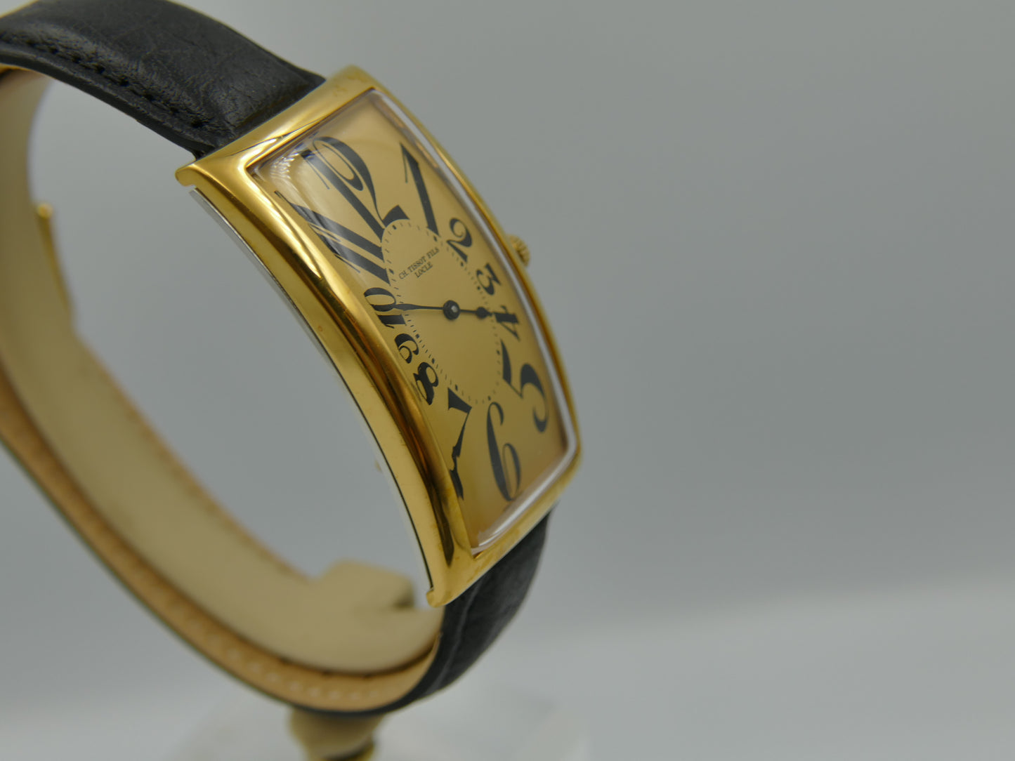 80s Vintage watch mens art deco CH TISSOT FILS LOCLE “BANANA” Champagne Dial