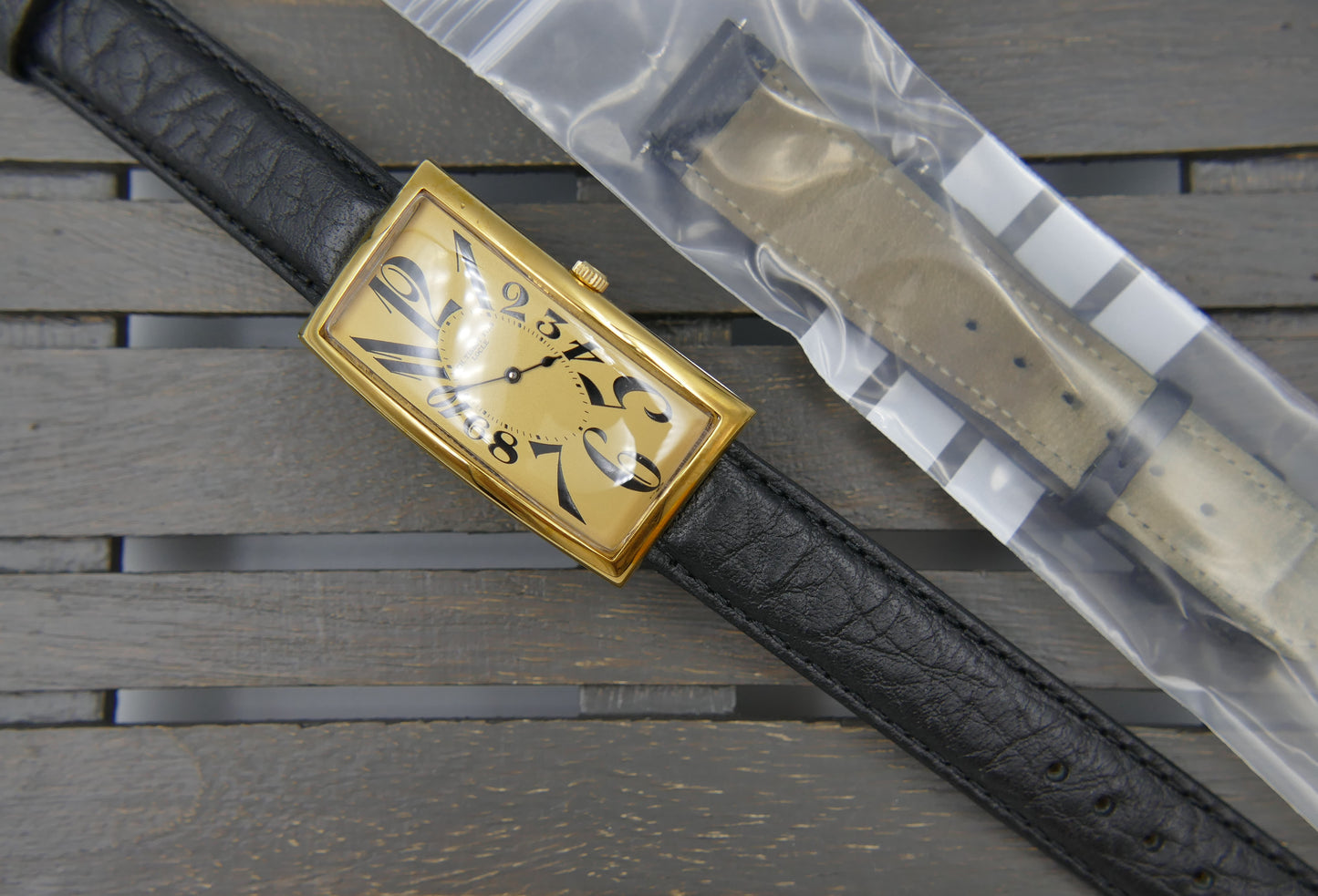 80s Vintage watch mens art deco CH TISSOT FILS LOCLE “BANANA” Champagne Dial
