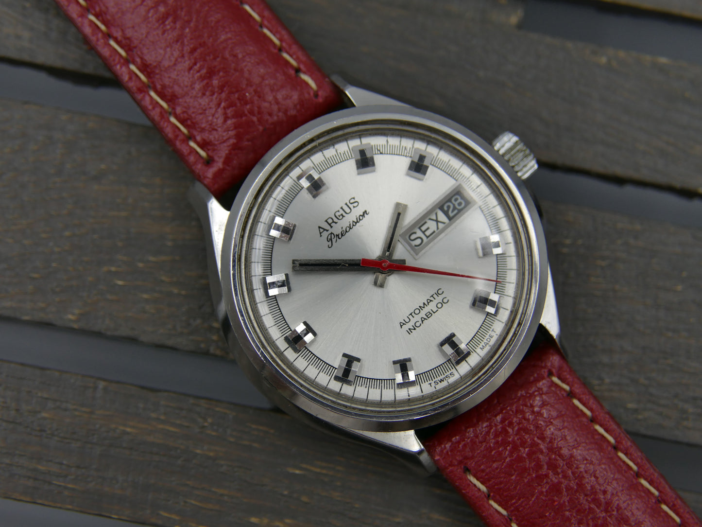 70s vintage watch mens swiss Argus precision automatic day&date AS 2066