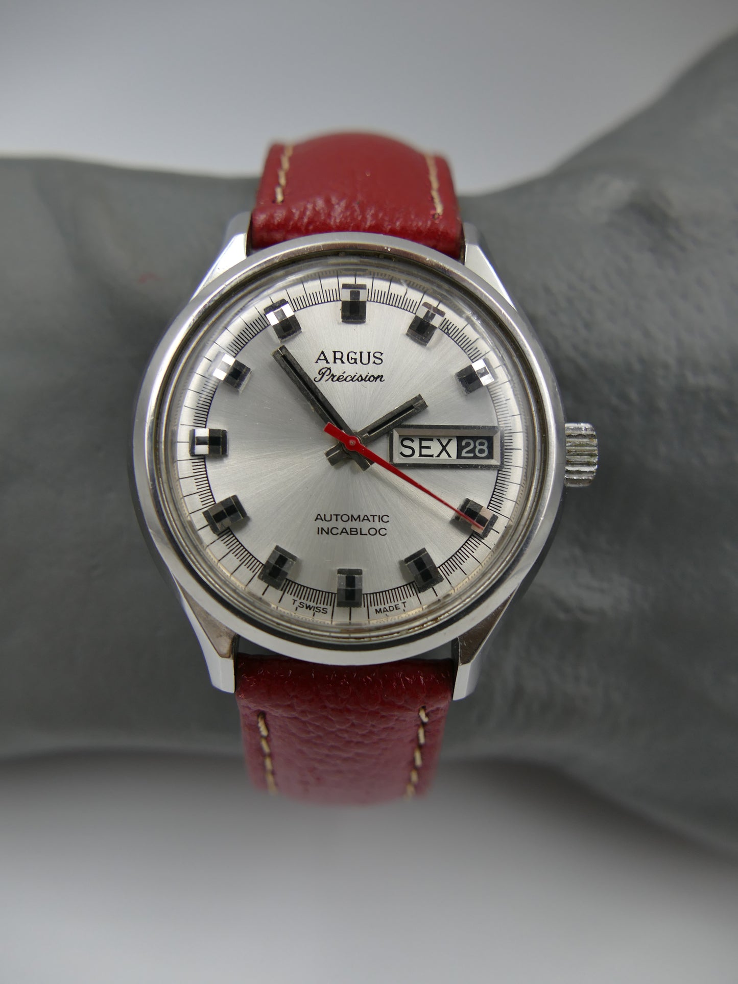 70s vintage watch mens swiss Argus precision automatic day&date AS 2066