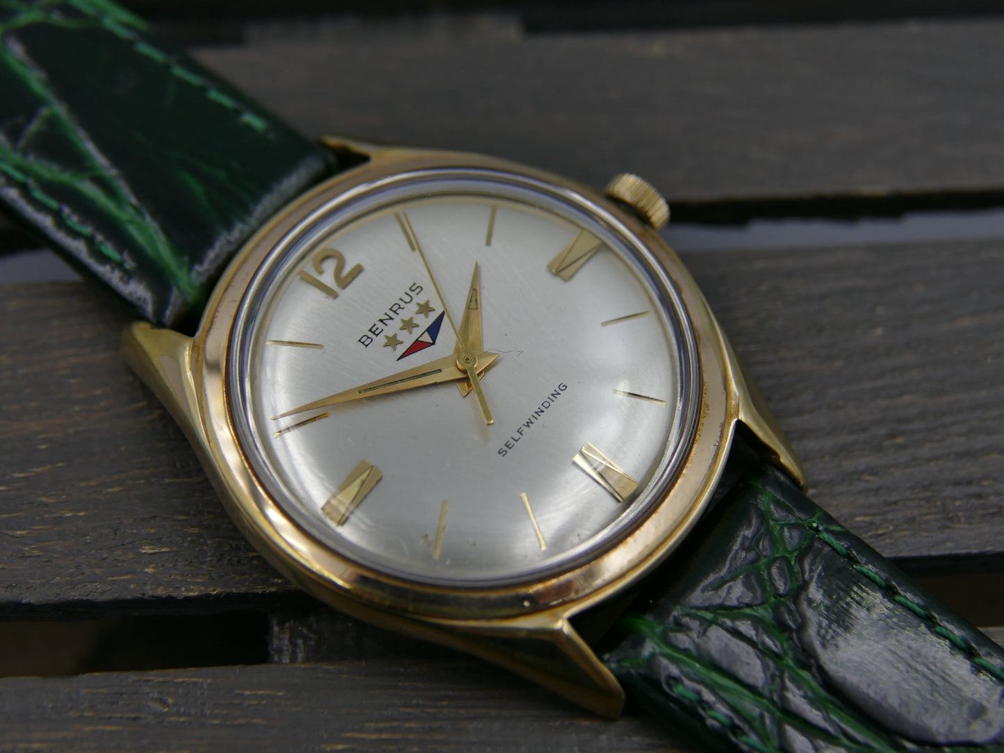 60s Vintage watch mens Benrus Patriot Douglas 3 Star Selfwinding rolled gold w/box