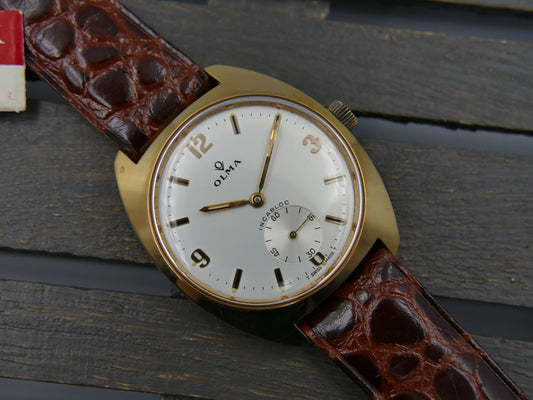 60s vintage watch mens OLMA hand wind Unitas 6323 NOS