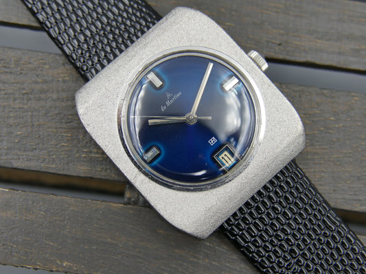 70s vintage watch mens La Martine ref 6282 hand wind AS 1900 blue dial