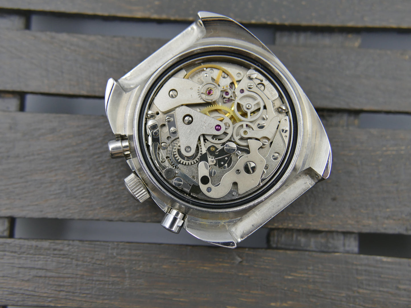 70s vintage watch chronograph Elge valjoux 7734 jumbo 40mm Yachting Racing NOS