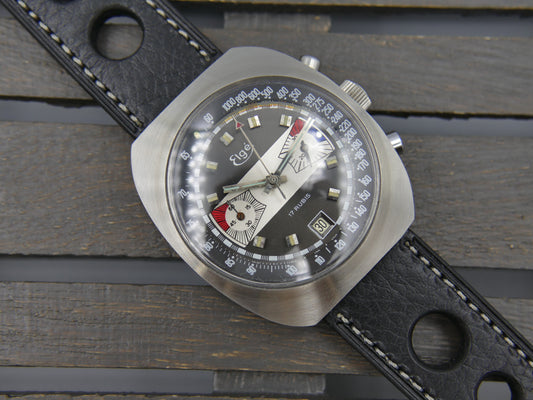 70s vintage watch chronograph Elge valjoux 7734 jumbo 40mm Yachting Racing NOS