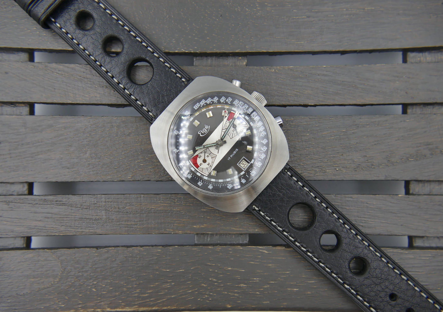 70s vintage watch chronograph Elge valjoux 7734 jumbo 40mm Yachting Racing NOS