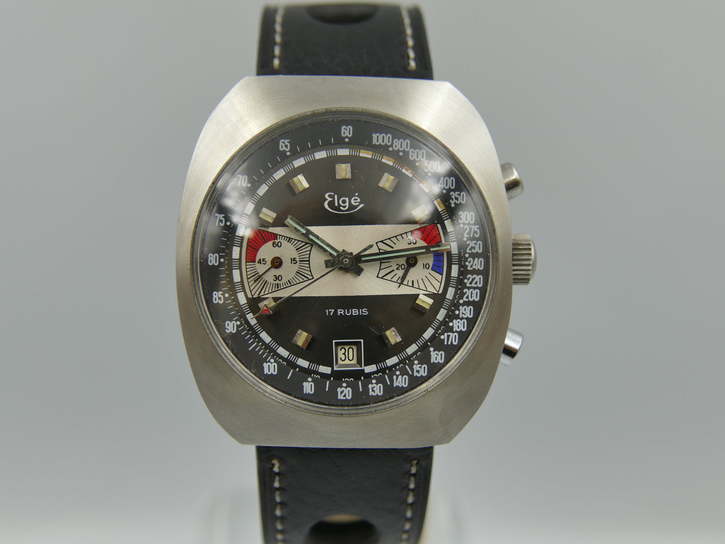 70s vintage watch chronograph Elge valjoux 7734 jumbo 40mm Yachting Racing NOS