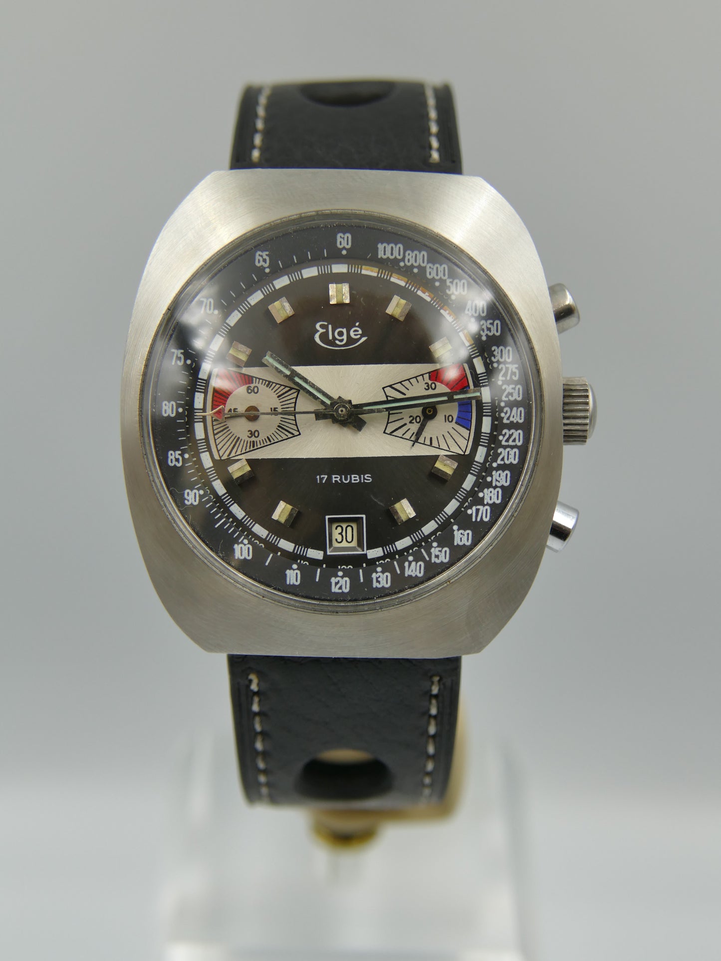 70s vintage watch chronograph Elge valjoux 7734 jumbo 40mm Yachting Racing NOS