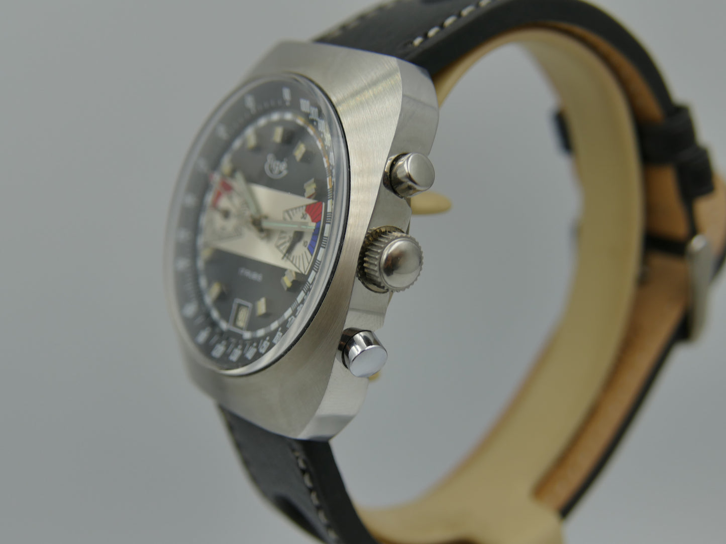 70s vintage watch chronograph Elge valjoux 7734 jumbo 40mm Yachting Racing NOS